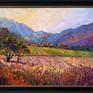 Carmel Valley is surrounded by layers of purple mountains that change color as the sun sinks towards the sea. The light in this valley is the epitome of the mystical "California light" that artists always search for. This painting captures the beauty and majesty of this special landscape.

This painting was done on 3/4" canvas, and the piece has been framed in a traditional dark wood and gilded frame, and it arrives wired and ready to hang.