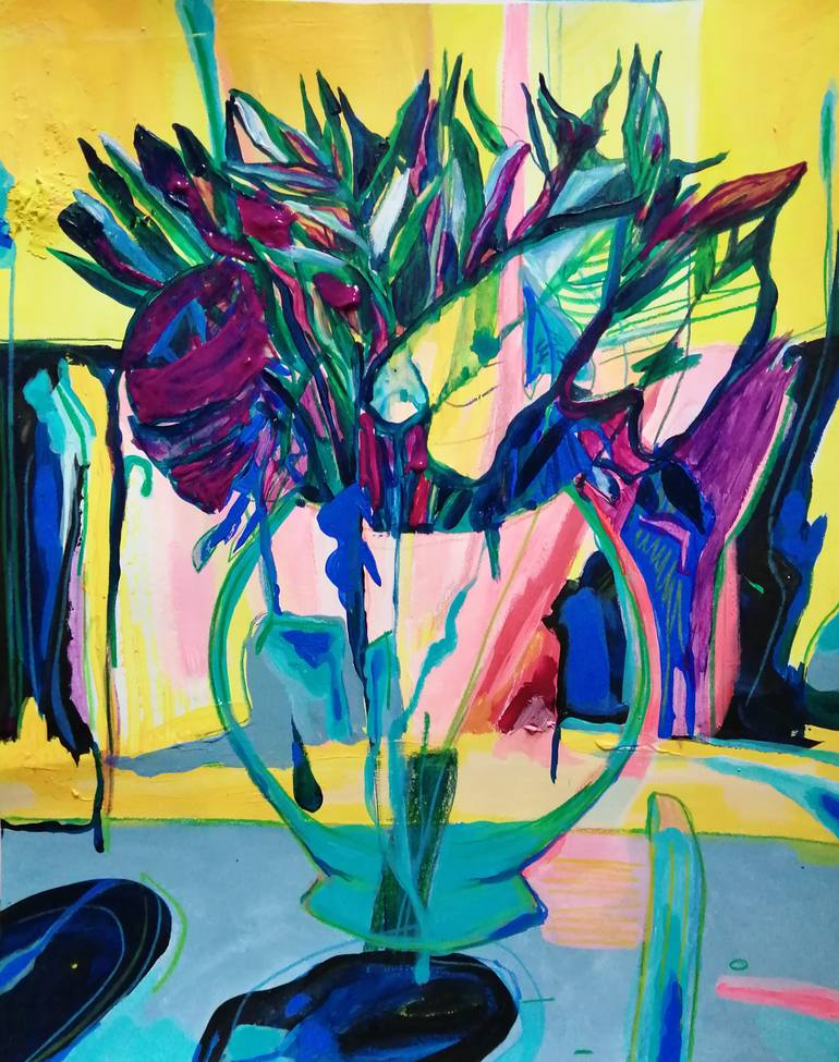 Original Expressionism Floral Painting by Izabella Hornung