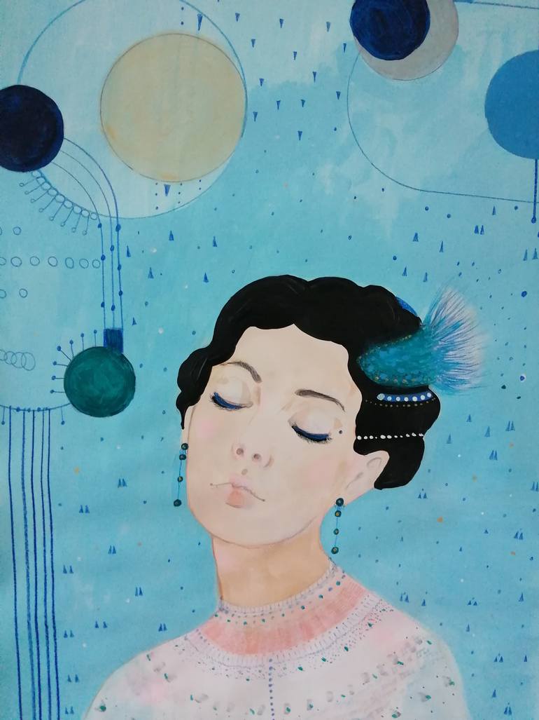 Original Art Deco People Painting by Izabella Hornung