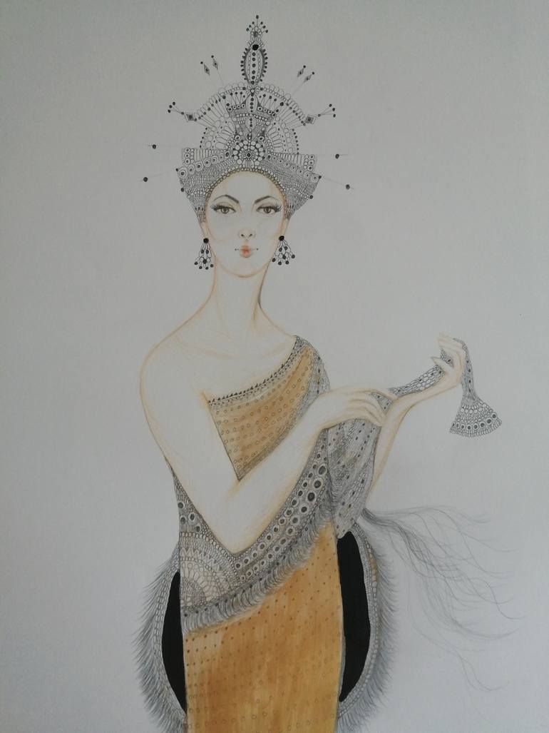 Original Art Deco Fashion Painting by Izabella Hornung