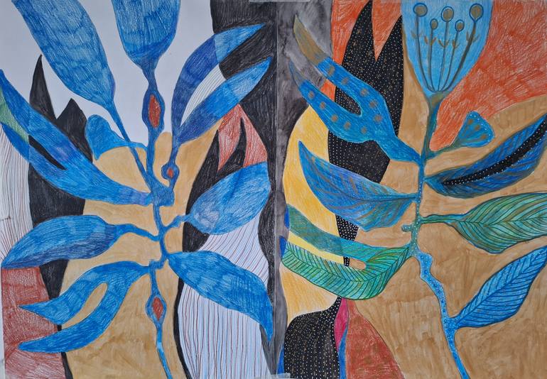 Original Abstract Botanic Painting by Izabella Hornung