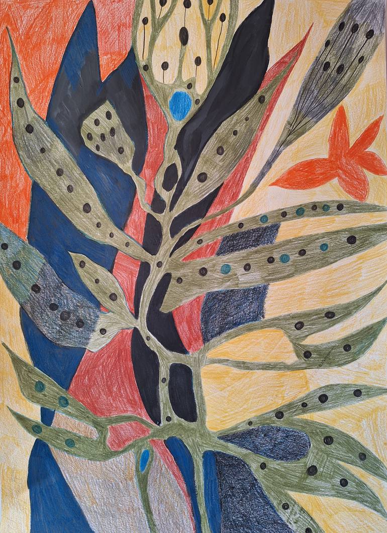 Original Abstract Expressionism Botanic Drawing by Izabella Hornung