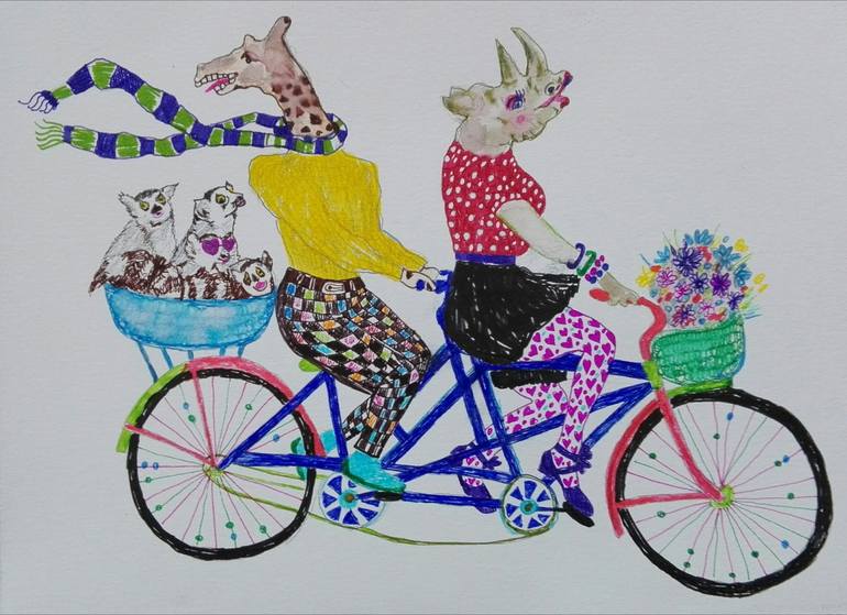 Original Animal Painting by Izabella Hornung | Illustration Art on Paper | We are on the way to happiness