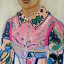 Acrylic painting on rigid 2mm thick wood panel. The painting is a part of my portrait series. Lots of beautiful layers of colours and vibrant style.