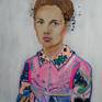 Acrylic painting on rigid 2mm thick wood panel. The painting is a part of my portrait series. Lots of beautiful layers of colours and vibrant style.