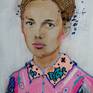 Acrylic painting on rigid 2mm thick wood panel. The painting is a part of my portrait series. Lots of beautiful layers of colours and vibrant style.