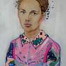 Acrylic painting on rigid 2mm thick wood panel. The painting is a part of my portrait series. Lots of beautiful layers of colours and vibrant style.
