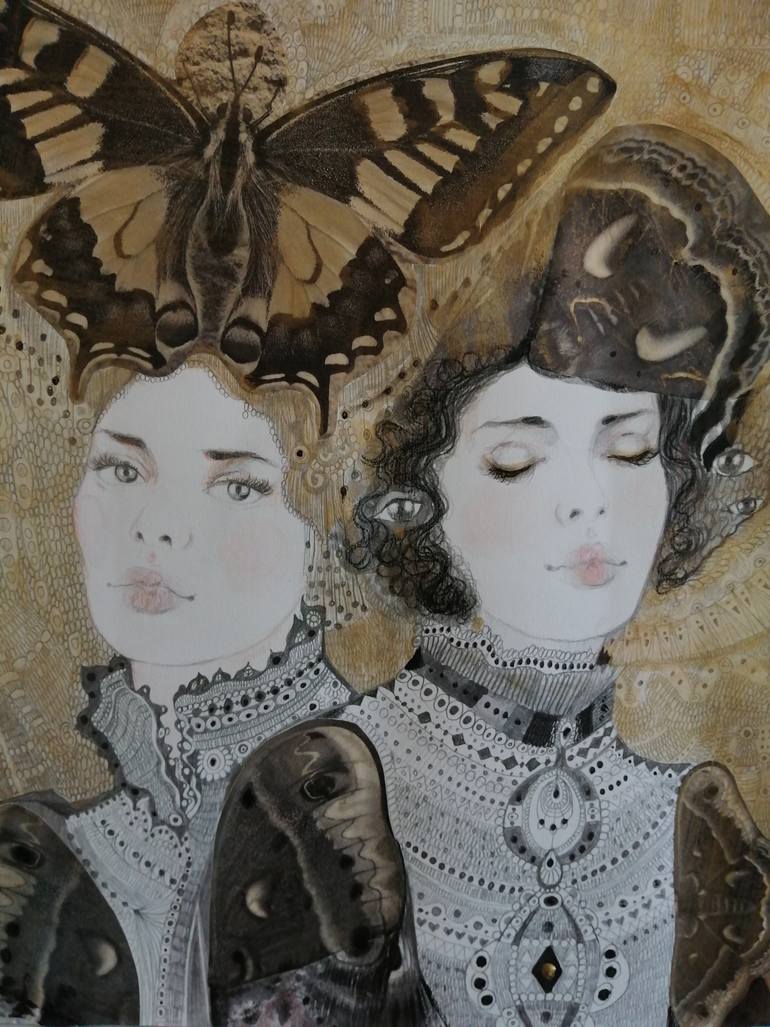 Original Art Deco People Drawing by Izabella Hornung