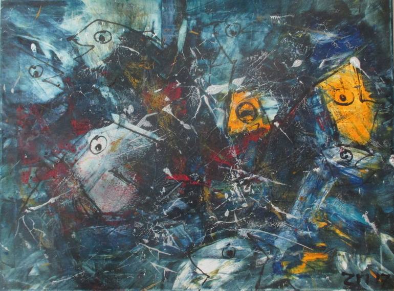 Original Abstract Expressionism Fish Painting by Sonja Zeltner