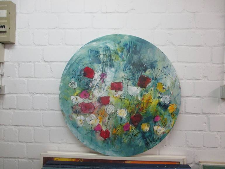 Flowers Circles Original abstract outlet artwork on canvas