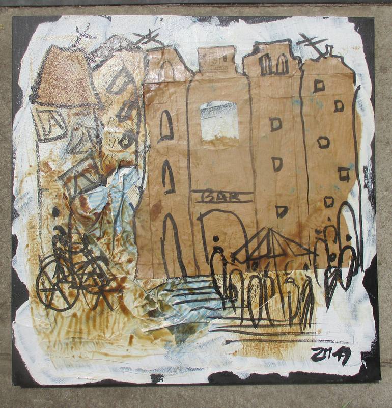 Original Abstract Expressionism Cities Collage by Sonja Zeltner