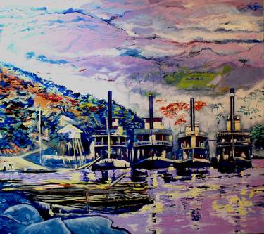 Original Impressionism Boat Painting by Mauricio Lema