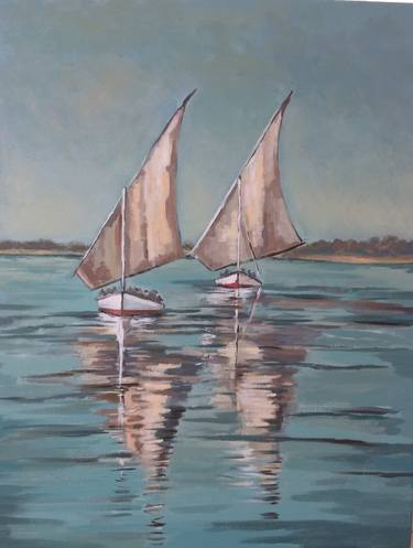 Original Impressionism Boat Paintings by Nevine Mohsen