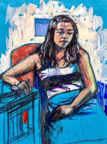 Figure Study on Blue Paper thumb