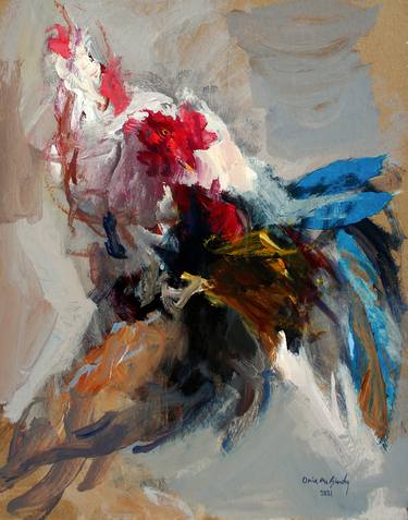Rooster's fight, a touch of blue. thumb