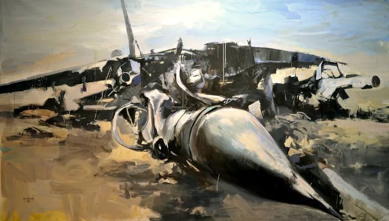 Original Realism Airplane Painting by Qais Al-Sindy
