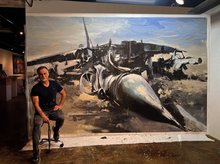 Original Realism Airplane Painting by Qais Al-Sindy