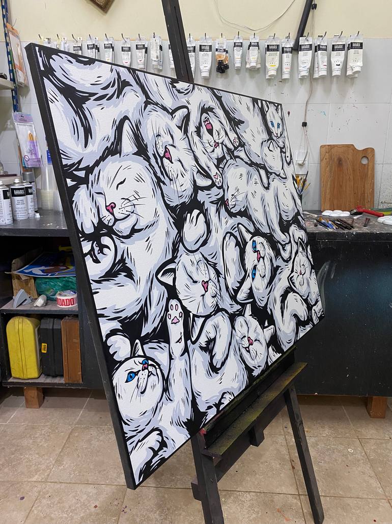 Original Pop Art Cats Painting by Jamie Lee