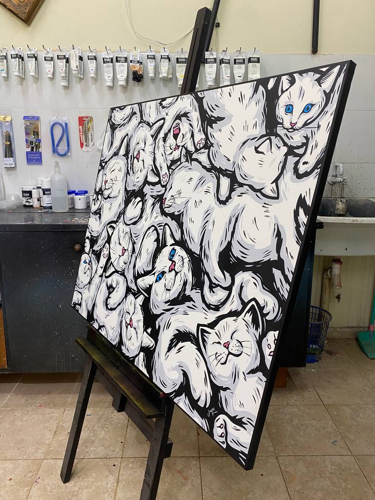 Original Pop Art Cats Painting by Jamie Lee