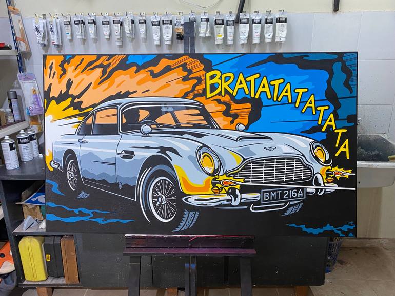 Aston Martin DB5 Chase Painting by Jamie Lee | Saatchi Art