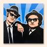 Are you the police? No, ma'am. We're musicians.

Pop art painting of Jake and Elwood from 'The Blues Brothers' classic comedy movie.

As with all my pieces, my aim is for as little brush mark texture on the canvas as possible. 

Acrylic on stretched box canvas. The sides are painted black ready to hang direct, or frame.