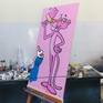 The Pink Panther paints his room a lovely shade of pink, only for Big Nose to ruin it all.

This type of scene was a common theme in the cartoon series, however this painting is not based on any particular scene but was created especially for this painting.

Acrylic on canvas. The painting continues around the sides ready to hang direct, or frame. This painting will be packaged to professional standards and shipped anywhere in the world from this British artists studio, where he lives and works in Paraguay. Packaging, shipping and insurance are all included in the price you see.