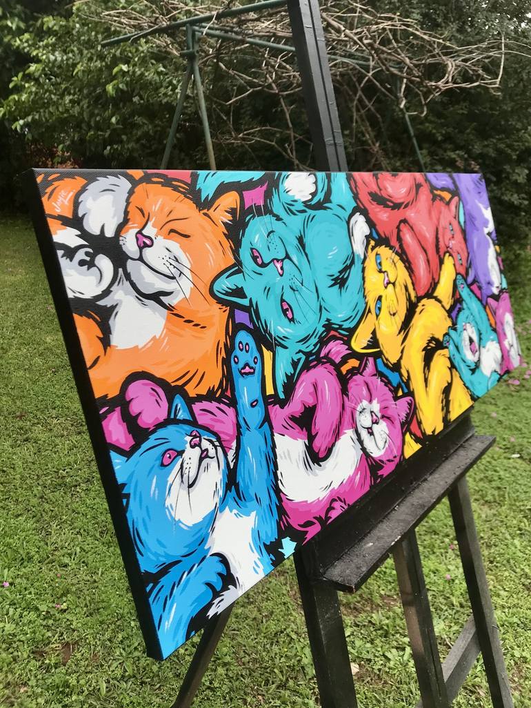 Original Pop Art Cats Painting by Jamie Lee