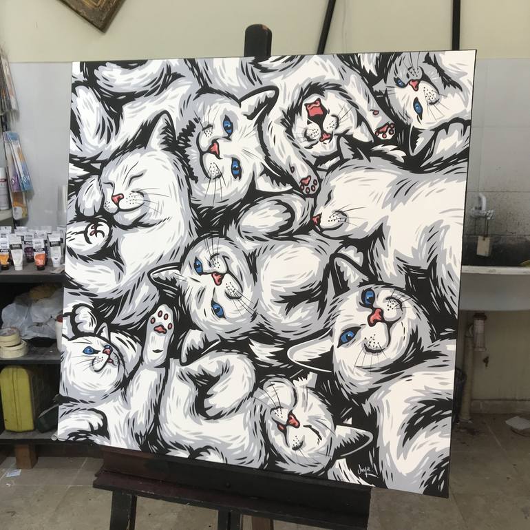 Original Pop Art Cats Painting by Jamie Lee