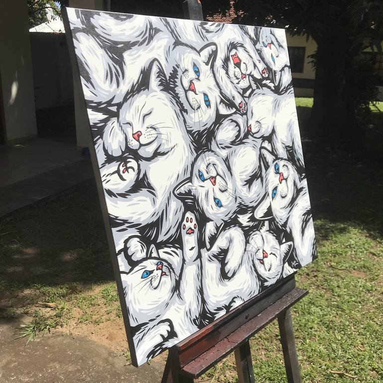 Original Pop Art Cats Painting by Jamie Lee