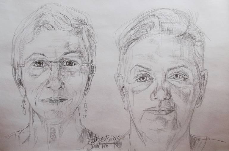 Original Portraiture Family Drawing by Patricia Coenjaerts
