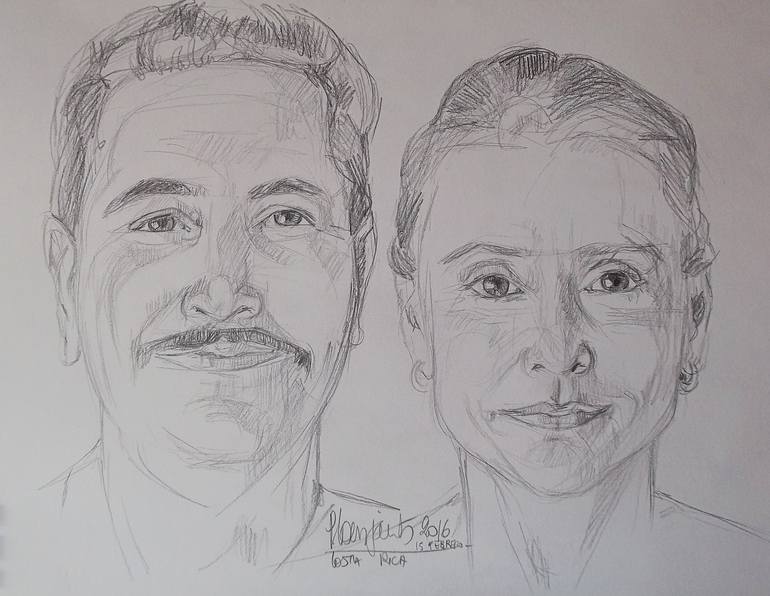 Original Portraiture Family Drawing by Patricia Coenjaerts