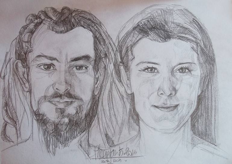 Original Portraiture Family Drawing by Patricia Coenjaerts