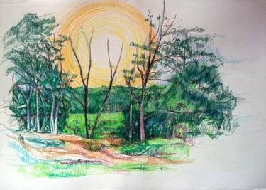 Print of Impressionism Landscape Drawings by Patricia Coenjaerts