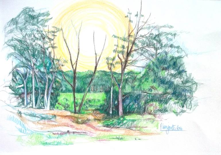 Original Figurative Landscape Drawing by Patricia Coenjaerts