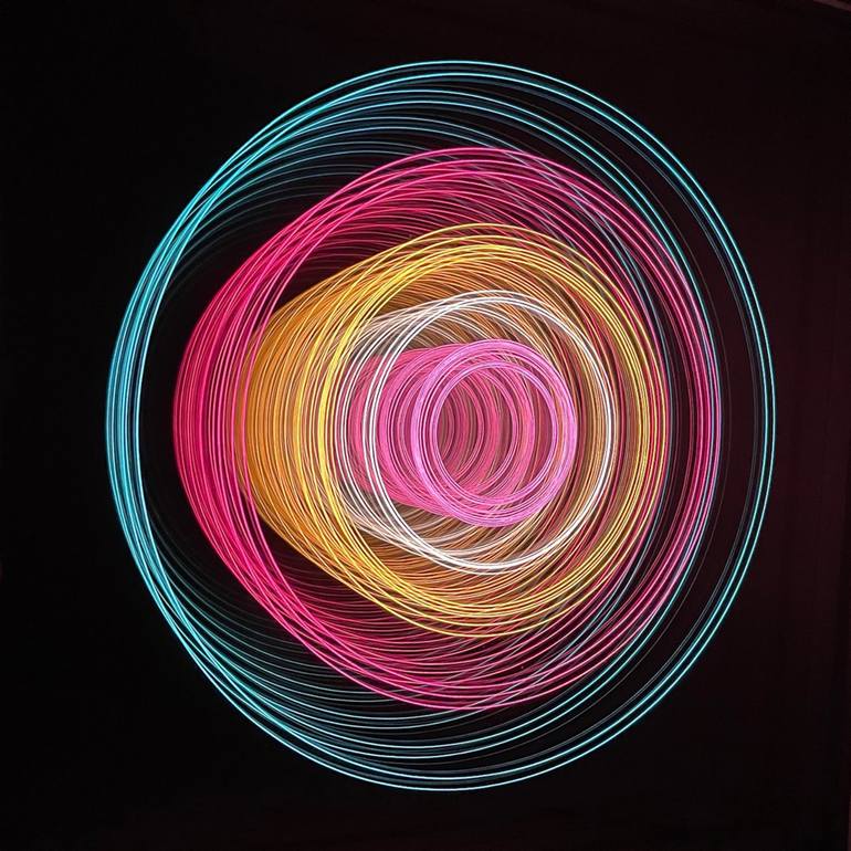 "HALOS XVII" / Infinity Mirror Art, LED Light wall object - Print