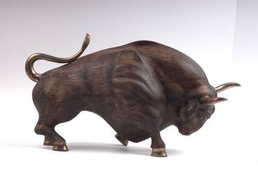 Big Bull (Carved Wood Stylized Fighting Bull sculpture) thumb