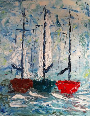 Original Sailboat Painting by Jorge Sacco