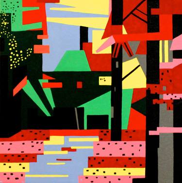 Original Abstract Geometric Painting by Roshan Ara