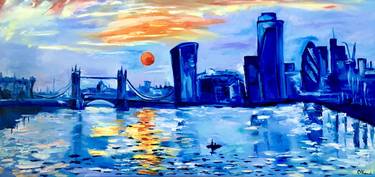 London city, Tower Bridge, river Thames, Impressionism thumb