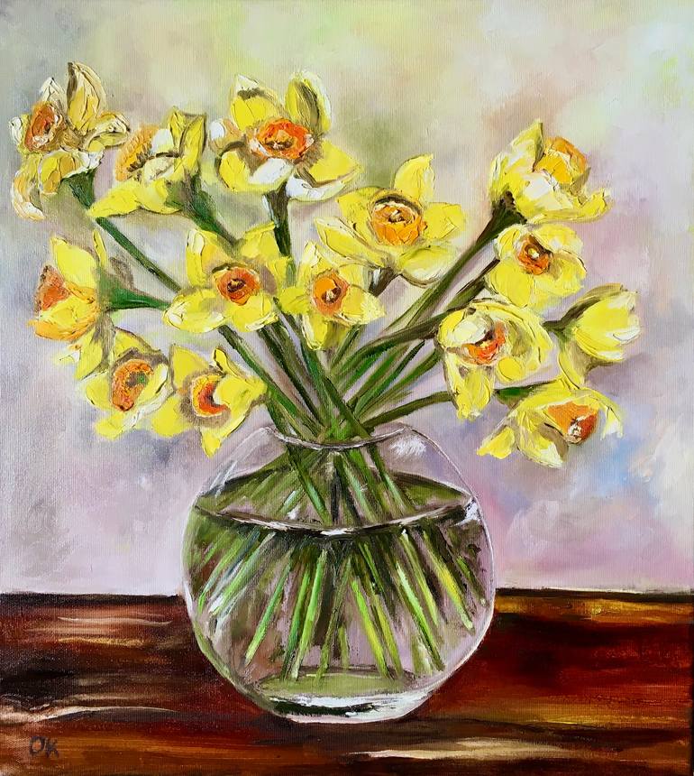 Daffodils in a glass #5 inspired by Spring Time in London Painting by ...