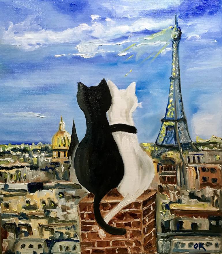 Original Impressionism Cats Painting by Olga Koval