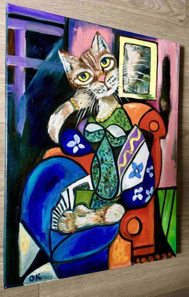 Original Abstract Expressionism Cats Painting by Olga Koval