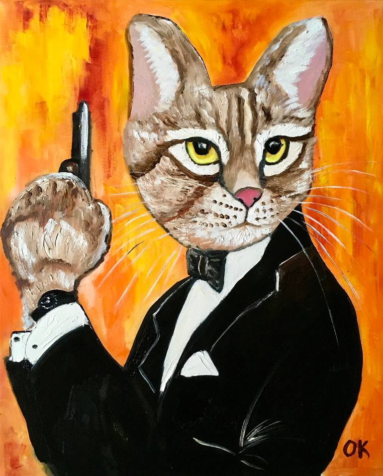 Cat James Bond 007 Cats never die. Painting by Olga Koval Saatchi Art