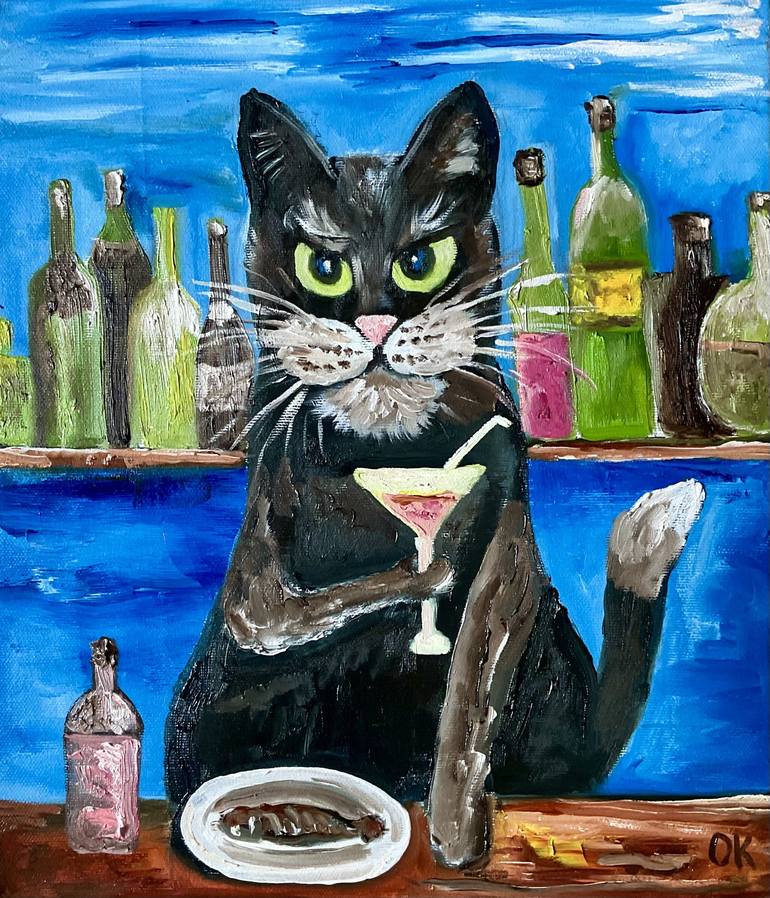 Original Impressionism Cats Painting by Olga Koval