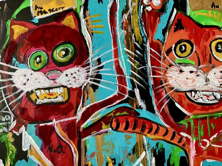 Original Abstract Expressionism Cats Painting by Olga Koval