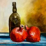 Pomegranates and bottle by Olga Koval