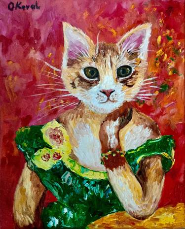 CAT LA MADAME JEANNE SAMARY. FELINE ART. PAINTING FOR CAT LOVERS. thumb