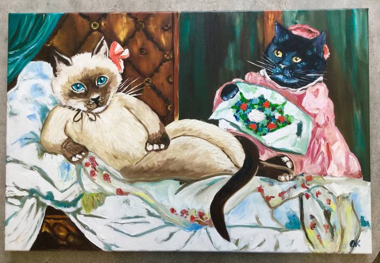 Original Modern Cats Painting by Olga Koval