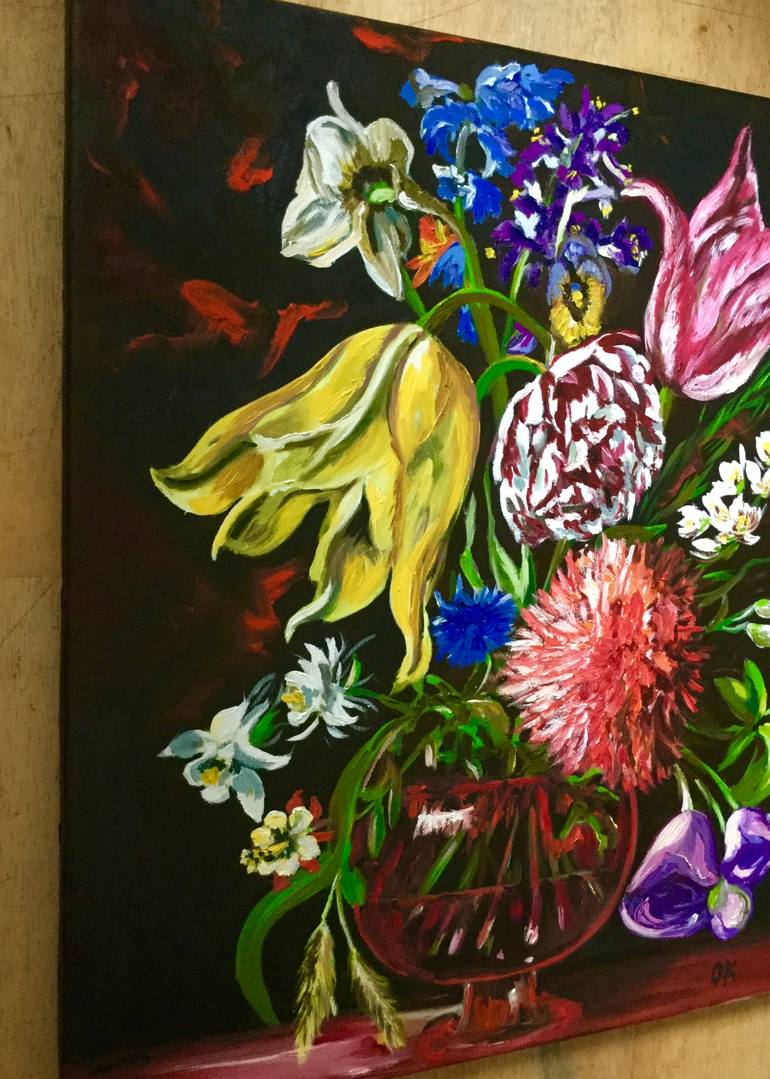 Original Art Deco Floral Painting by Olga Koval