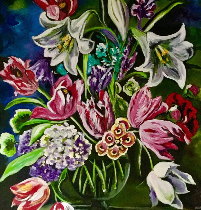 Original Art Deco Floral Painting by Olga Koval